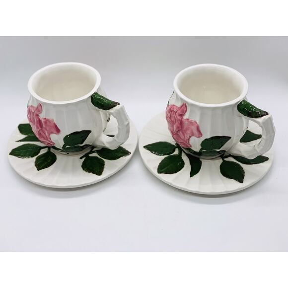 Pacific Rim Rosebud Tea Cups and Saucers with Raised Rose Design - Set Of 2 - Picture 6 of 10